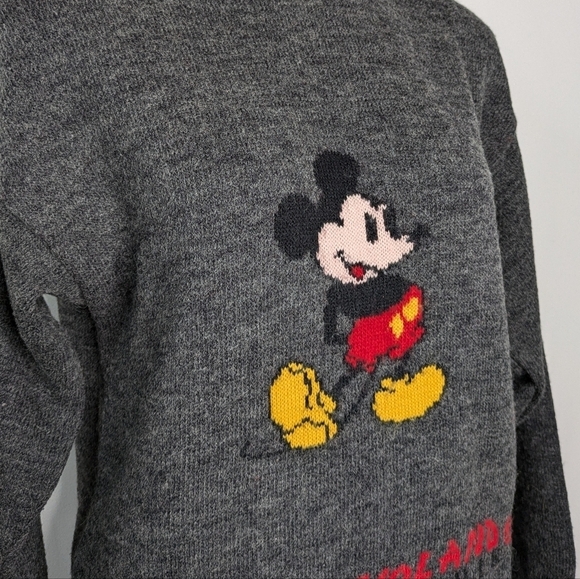 Vintage Disney Disneyland Paris grey wool blend Mickey Mouse sweater 14/16 - Picture 5 of 11